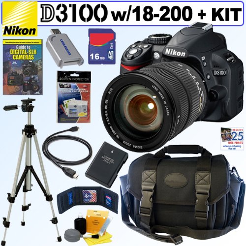 Review Nikon D3100 14.2Megapixel Digital SLR Camera with Sigma AF 18-200mm f/3.5-6.3 DC OS (Optical Stabilizer) Zoom Lens + EN-EL14 Battery + 16GB Deluxe Accessory Kit รูปที่ 1