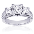 1.30 Ct 3 Stone Princess Cut Diamond Engagement Ring 14K
