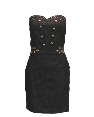 Charcoal Strapless Tight Dress Metal Buttons & Dots Zipper Back ( Night out Dress ) รูปที่ 1