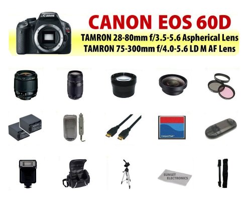 Review Canon EOS 60D Body SLR Digital Camera + TAMRON 28-80mm f/3.5-5.6 Aspherical Autofocus Lens with TAMRON 75-300mm f/4.0-5.6 LD Macro Autofocus Lens + Huge Lens Accessory Package รูปที่ 1