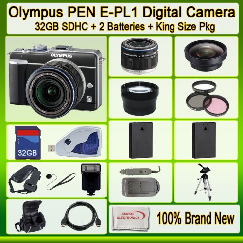 Review Olympus PEN E-pl1 Digital Camera (Black) with Olympus 14-42mm Micro Four Thirds Lens + Best Value 32GB, Deluxe Carrying Case, Batteries, Lens & Flash Complete Accessories Package รูปที่ 1