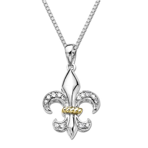 Sterling Silver and 14k Yellow-Gold Diamond Fluer Di Lis Pendant (.09cttw, I-J Color, I3 Clarity), 18