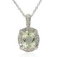Sterling Silver Oval-Shaped Green Amethyst with White Topaz Accent and Pendant, 18.5