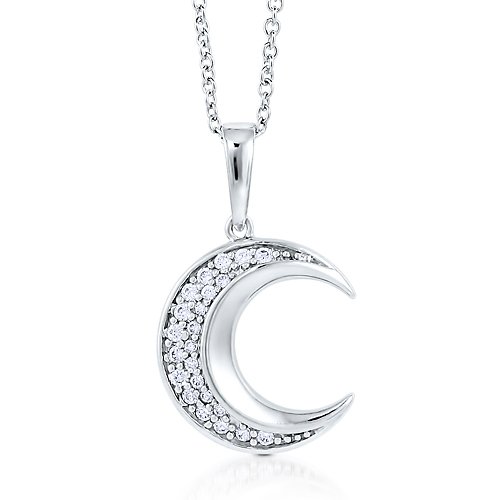 Sterling Silver 925 Cubic Zirconia CZ Crescent Moon Pendant Necklace ( BERRICLE pendant ) รูปที่ 1