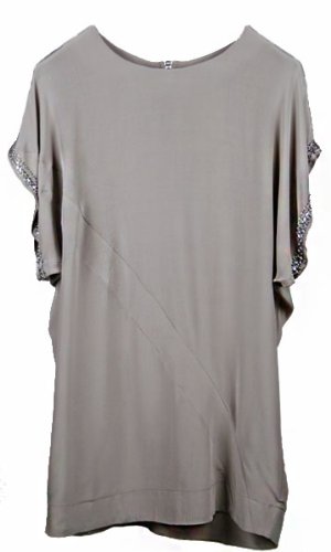 Silk Tunic with Beaded Short Sleeves and Diagonal Stripe Grey ( Night out Dress ) รูปที่ 1