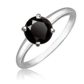 1.50ct tw Natural Treated Black Round Diamond (AAA-Clarity,Black-Color) Solitare Ring in 14K White Gold. รูปที่ 1