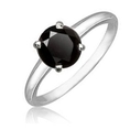 1.50ct tw Natural Treated Black Round Diamond (AAA-Clarity,Black-Color) Solitare Ring in 14K White Gold.