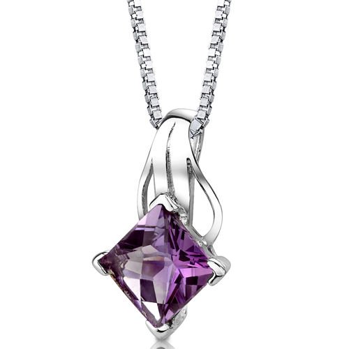 Sensational Glamour: Sterling Silver 2.00 carats Princess Checkerboard Cut Amethyst Pendant with 18 inch Silver Necklace and Free Shipping รูปที่ 1