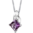 Sensational Glamour: Sterling Silver 2.00 carats Princess Checkerboard Cut Amethyst Pendant with 18 inch Silver Necklace and Free Shipping