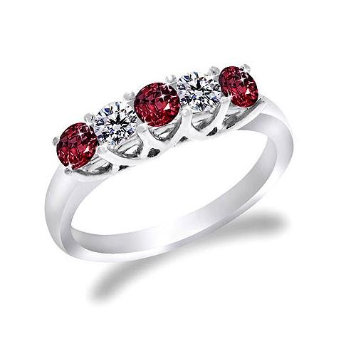 5 Stone Round Ruby & Diamond Ring in Sterling Silver (1/2 ctw) รูปที่ 1