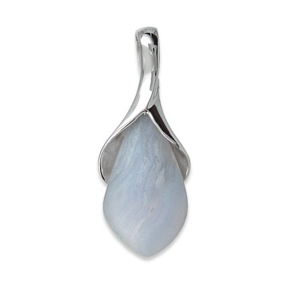 .925 Silver & Blue Lace Agate Lotus Pendant รูปที่ 1