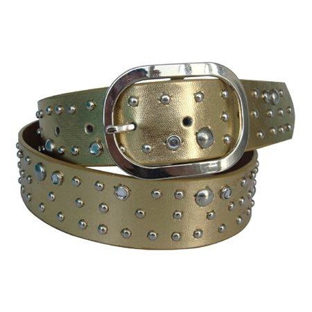 Gold Rhinestone Studded Leather Belt M 34 36  รูปที่ 1