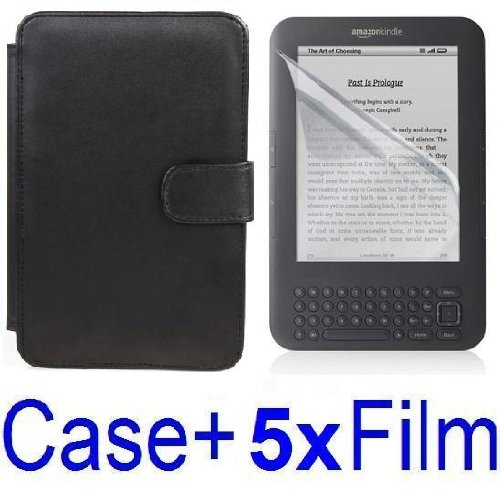 Neewer Black Protective Leather Case Cover For Amazon Kindle 3 eBook E-Reader + 5x SCREEN PROTECTOR (Kindle E book reader) รูปที่ 1