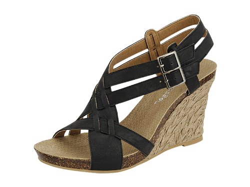 Reneeze APPEAL-1 Women's Jute Platforms Wedges Sandals - Black ( Ankle Strap Sandal ) รูปที่ 1