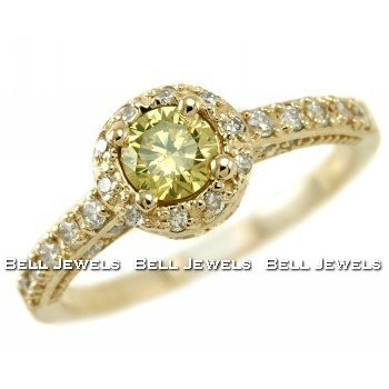 VS2 Fancy Canary Yellow Diamond Engagement Ring 14k Gold Antiqe Style รูปที่ 1