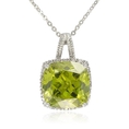 Sterling Silver Cushion-Cut Lab-Created Peridot with Cubic Zirconia Accent Pendant, 18.5
