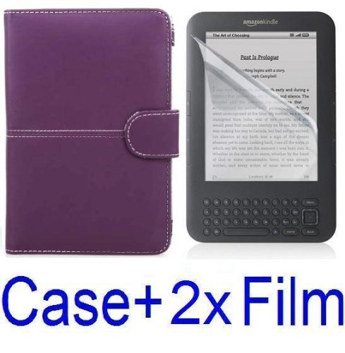 Neewer Leather Case For Amazon Kindle 3 eBook Reader PURPLE + 2x SCREEN PROTECTOR (Kindle E book reader) รูปที่ 1