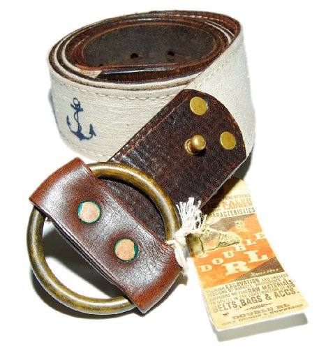 Polo Ralph Lauren RRL Mens Leather Canvas Nautical Sailing Anchor Limited Edition Vintage Distressed Belt (100% Leather / 100% Brass Buckel belt ) รูปที่ 1