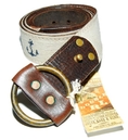 Polo Ralph Lauren RRL Mens Leather Canvas Nautical Sailing Anchor Limited Edition Vintage Distressed Belt (100% Leather / 100% Brass Buckel belt )