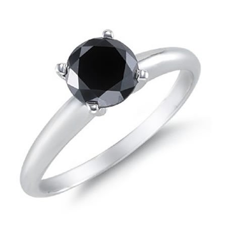 1/4 Ct Round Cut Black Diamond Solitaire Ring 14k White Gold รูปที่ 1