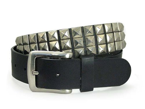 Punk Rock Star Metal Silver Studded Black Leather Belt  รูปที่ 1