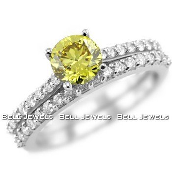 Elegant VS2, 1.61ct Canary-Yellow Diamond Engagement Ring Set 14k White Gold รูปที่ 1