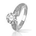 Two Rows Of Pave-set Round Diamonds Engagement Ring with a 0.95 Carat H VVS2 GIA Certified Center Stone and 0.3 Carats of Side Diamonds (1.25 Cttw)