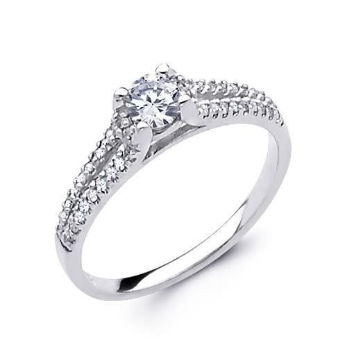 14K White Gold Diamond Wedding Engagement Ring Band with Side Stones (1/2 CTW., GH, SI) รูปที่ 1