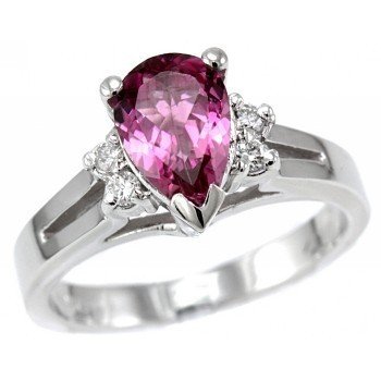 1.35ct VVS Vivid Pink Tourmaline & Diamonds Engagement Ring 14k White Gold รูปที่ 1