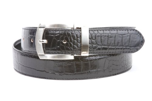 Men's Plain/Croco Print Reversible Stitching Feather Edged Genuine Leather Belt with Clamp Buckle  รูปที่ 1