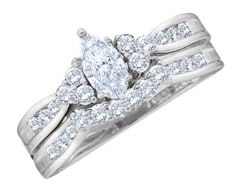 Diamond Marquise Engagement Ring & Wedding Band Set 1/2 Carat (ctw) in 14K White Gold รูปที่ 1