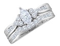 Diamond Marquise Engagement Ring & Wedding Band Set 1/2 Carat (ctw) in 14K White Gold