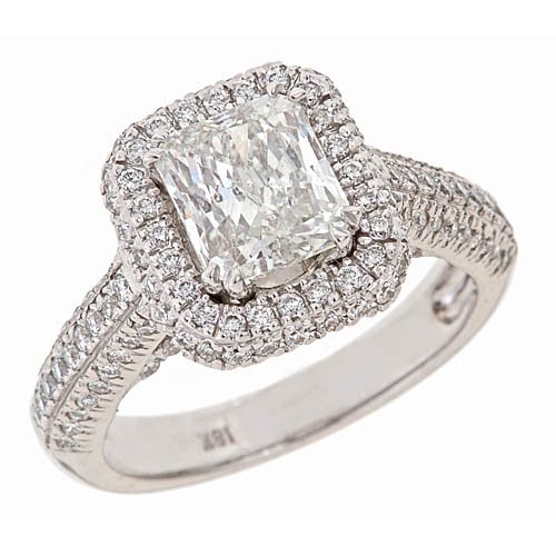 Radiant Cut Diamond Engagement Ring Vintage Style 18k White Gold (3 Carats, SI-1 Clarity, F Color) รูปที่ 1