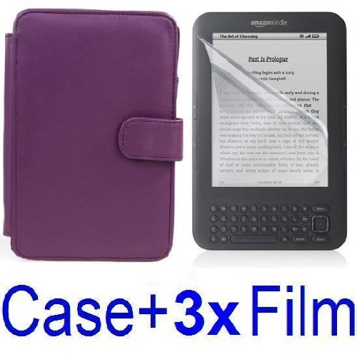 Neewer PURPLE Protective Leather Case Cover For Kindle 3 eBook E-Reader + 3x SCREEN PROTECTOR (Kindle E book reader) รูปที่ 1