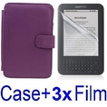 Neewer PURPLE Protective Leather Case Cover For Kindle 3 eBook E-Reader + 3x SCREEN PROTECTOR (Kindle E book reader)