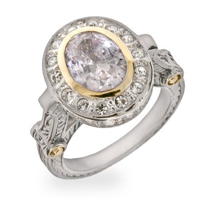 Designer Inspired Oval Cut Diamond CZ Vintage Style Ring รูปที่ 1