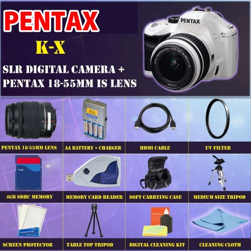 Review Pentax K-x Digital SLR (White) with Pentax 18-55mm Lens + SSE Premium Starter Deluxe Carrying Case, Battery, Lens & Tripod Complete Accessories Package รูปที่ 1