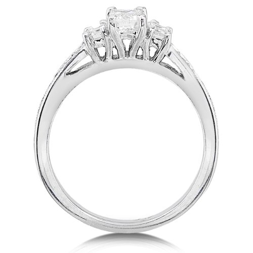 7/8ct TW Emerald & Round Diamond Engagement Ring in 14Kt Gold รูปที่ 4