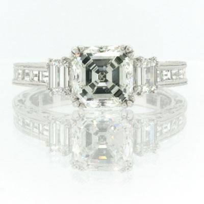 3.37ct asscher Cut Diamond Engagement Anniversary Ring รูปที่ 1