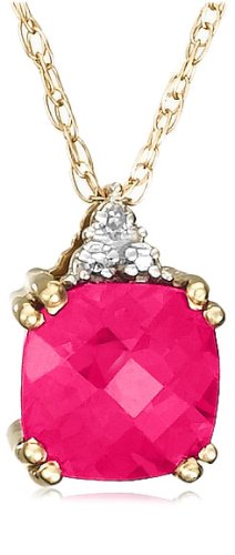 10k Yellow Gold, July Birthstone, Created-Ruby and Diamond Pendant รูปที่ 1