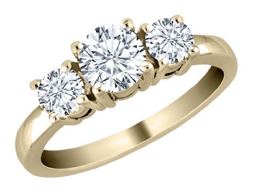 Diamond Three Stone Engagement Anniversary Ring 1/2 Carat (ctw) in 14K Yellow Gold รูปที่ 1