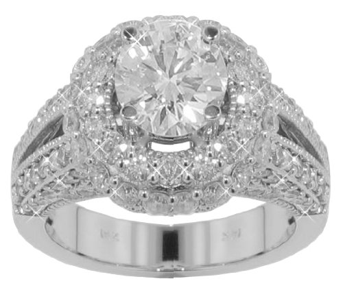 4.00 ct. TW Round Cut Diamond Engagement Ring in 14 kt. Pave Mount รูปที่ 1