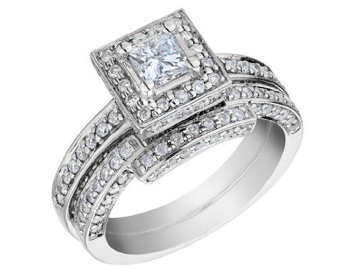 Princess Cut Diamond Engagement Ring & Wedding Band Set 1.25 Carat (ctw) in 14K White Gold (Certified) รูปที่ 1