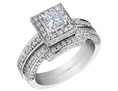 Princess Cut Diamond Engagement Ring & Wedding Band Set 1.25 Carat (ctw) in 14K White Gold (Certified)