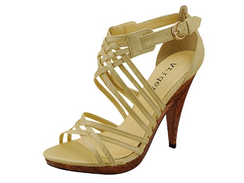 Reneeze MELODY-1 Yellow Fabric Strappy Women High-Heels Dress Sandals-Yellow ( Ankle Strap Sandal ) รูปที่ 1