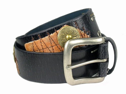 Western Vintage Stitching Studded Decoration Genuine Leather Casual Belt  รูปที่ 1