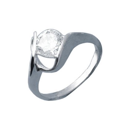 Ladies Sterling Silver Solitaire Clear Cubic Zirconia Engagement Ring รูปที่ 1