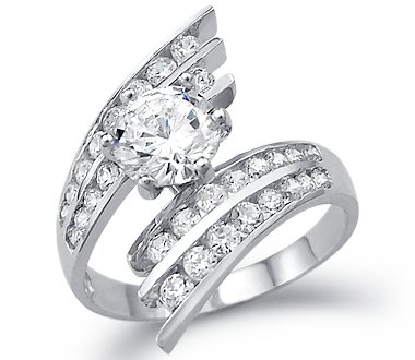 Solid 14k White Gold Solitaire Round CZ Cubic Zirconia Large Engagement Ring 3.5 ct รูปที่ 1