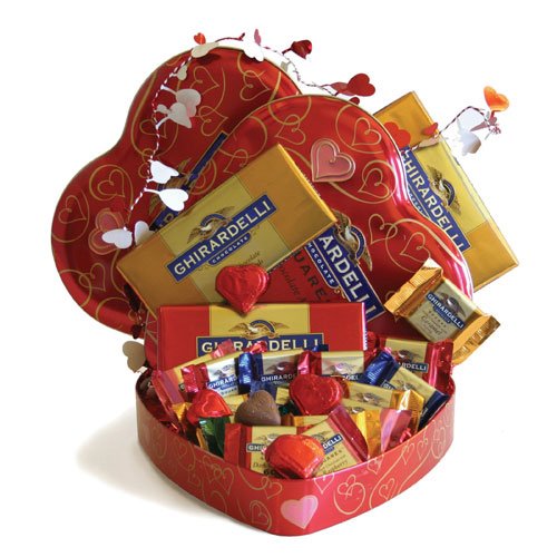 Red Heart Shaped Ghirardelli Chocolate Filled Tin - Great Mothers Day Gift Idea for Her ( Ghirardelli Chocolate Gifts ) รูปที่ 1
