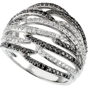 1 CT TW 14K White Gold 14Kw W/Black Rhodium Black And White Diamond Ring รูปที่ 1